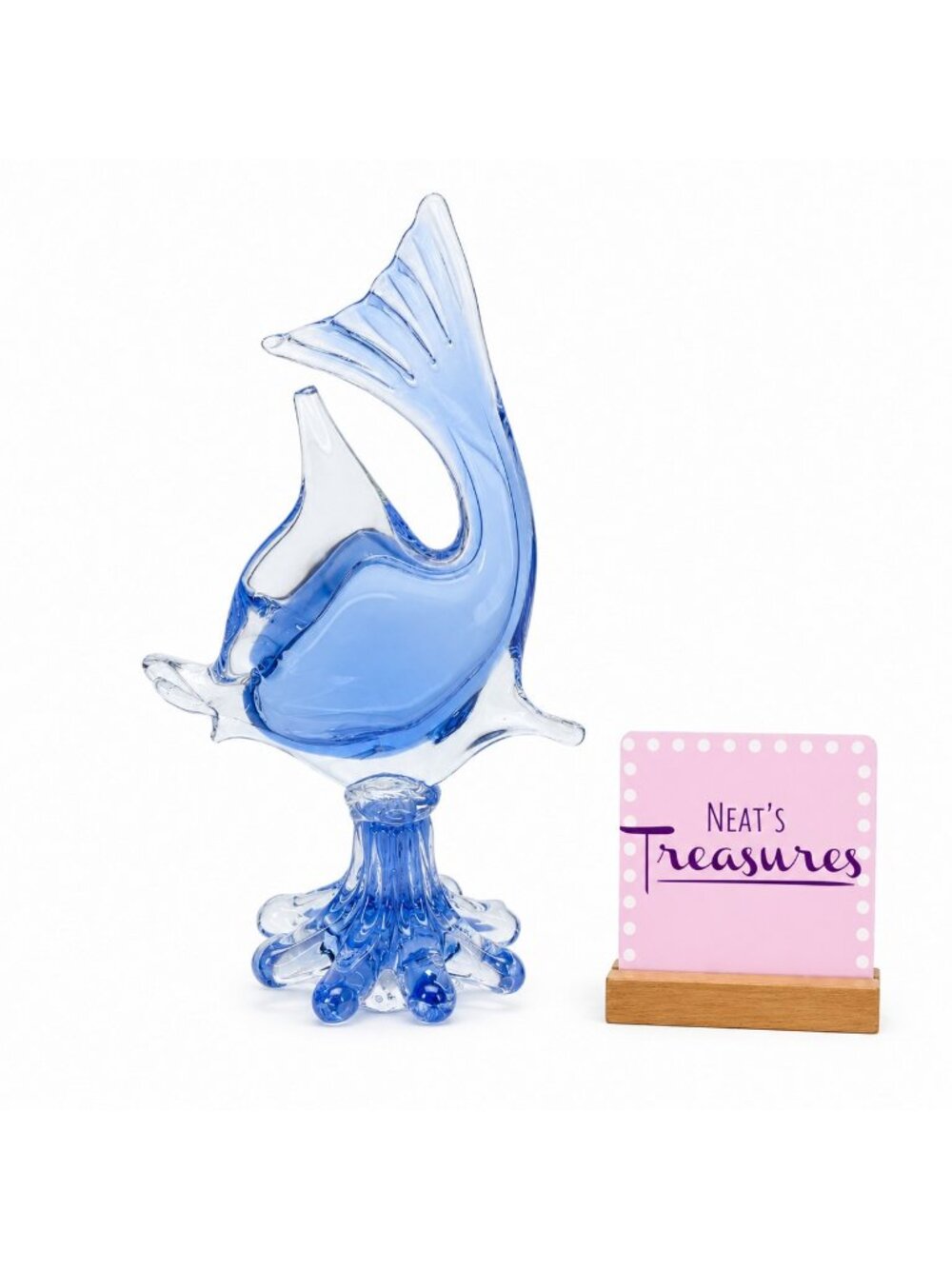 Art Glass Murano Style Lavender Tint Twist Base Hand Blown 12.5"T Fish Sculpture